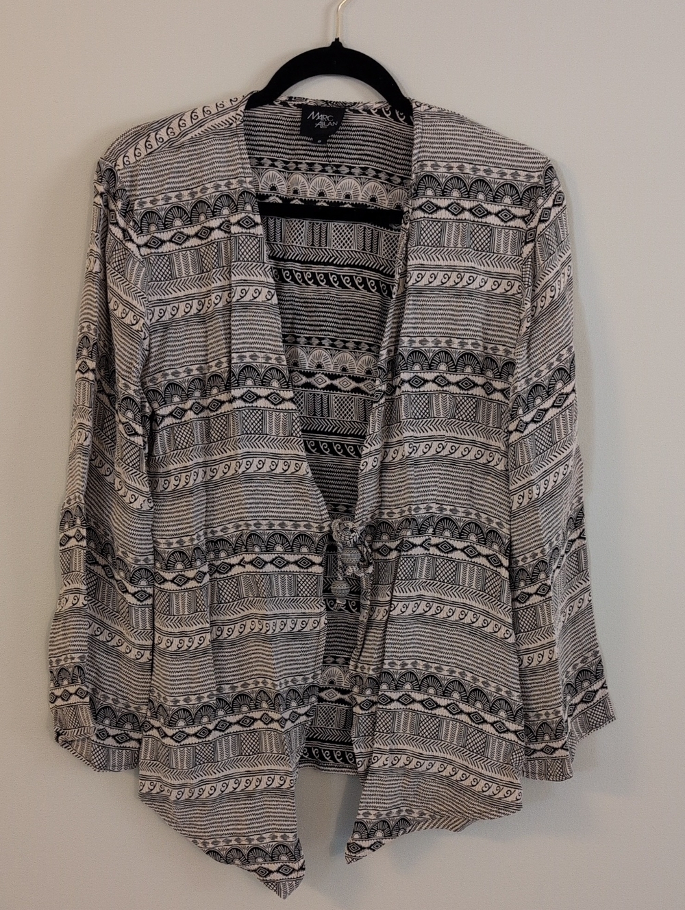 Max Studio Black & Ivory Printed Open-Front Tie Waist Tunic